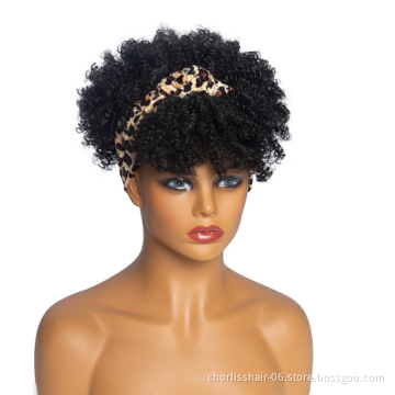 Wholesale Blonde Short Fluffy Kinky Curly Turban Wig Heat Resistant Ombre Afro Headband Wigs Synthetic Hair Wig For Black Women